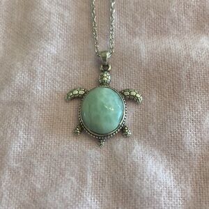 Sterling Silver Larimar stone turtle necklace